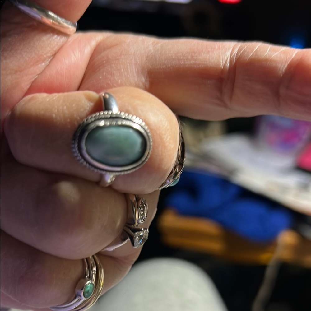 Blue/white Larimar with sterling silver setting.